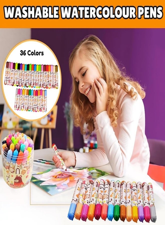 SAMVARDHAN Colour Pens - Washable Water Colour Pens, Colouring Kit Art Markers Sketch Pens Set for Kids, Artists Sketching Drawing Materials, Cute Art Supplies (36 Pieces) - Image 2